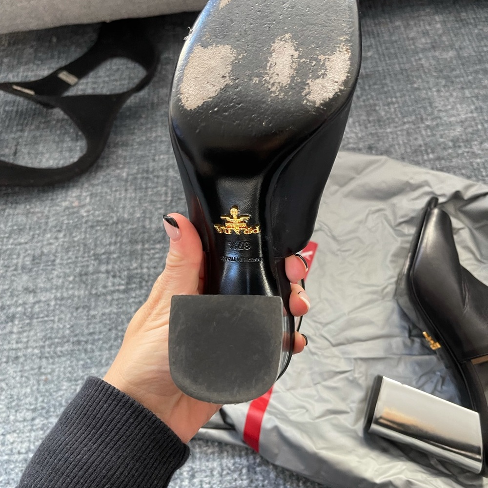 Prada Black/Silver Bicolor Open-Toe Block-Heel Sa… - image 7